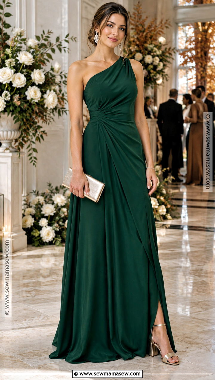 Emerald Green One Shoulder Bridesmaid Dress - 15 Green Bridesmaid Dresses Fall Wedding