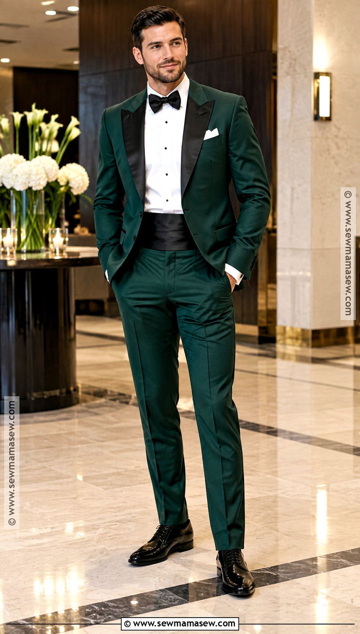 Emerald Green Peak Lapel Tuxedo - 15 fall wedding tux groom attire green ideas