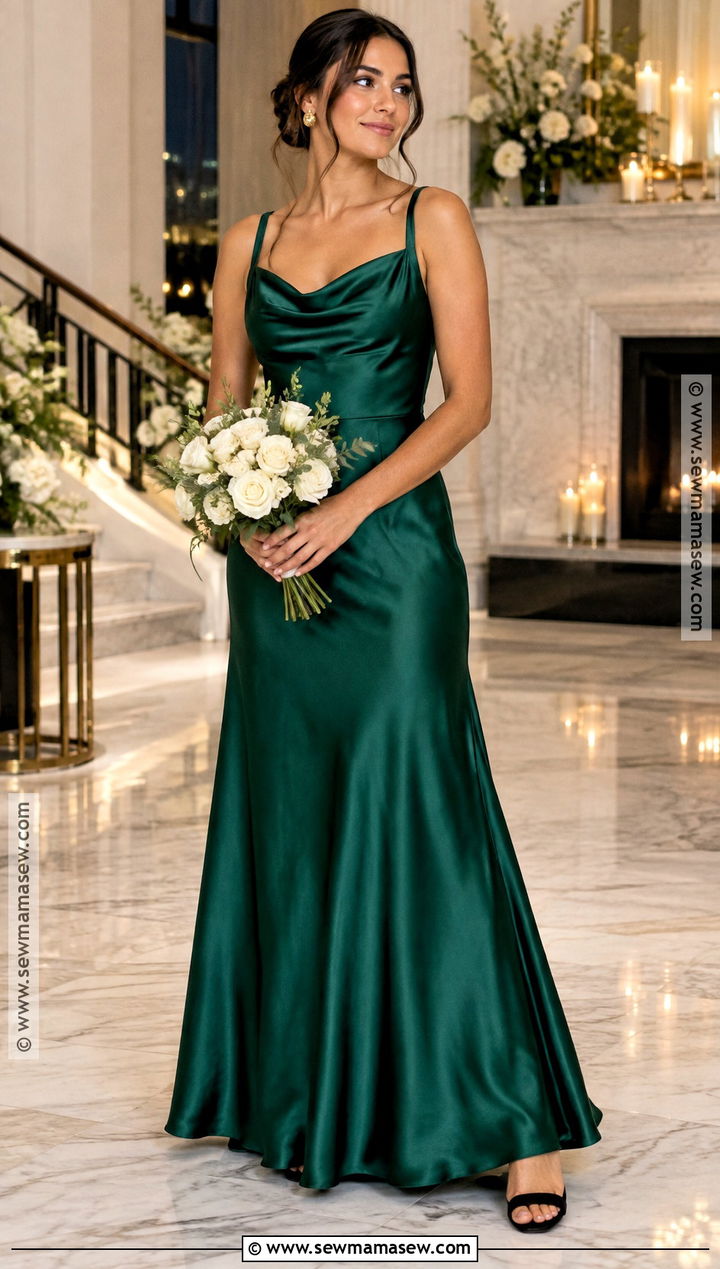 Emerald Green Satin Cowl Neck Bridesmaid Dress - 20 bridesmaid dresses autumn