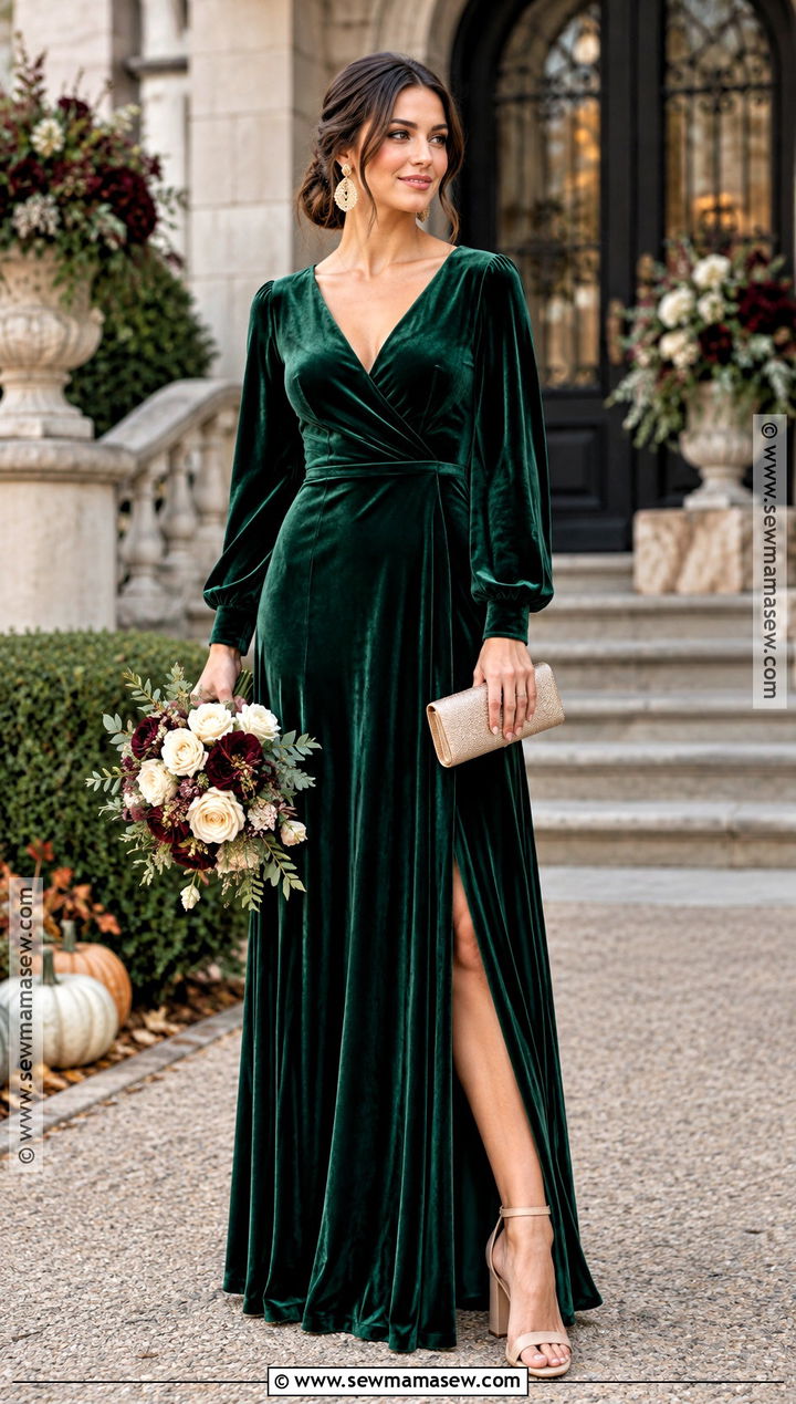 Emerald Green Velvet Bridesmaid Dress - 15 October Bridesmaid Dresses Green