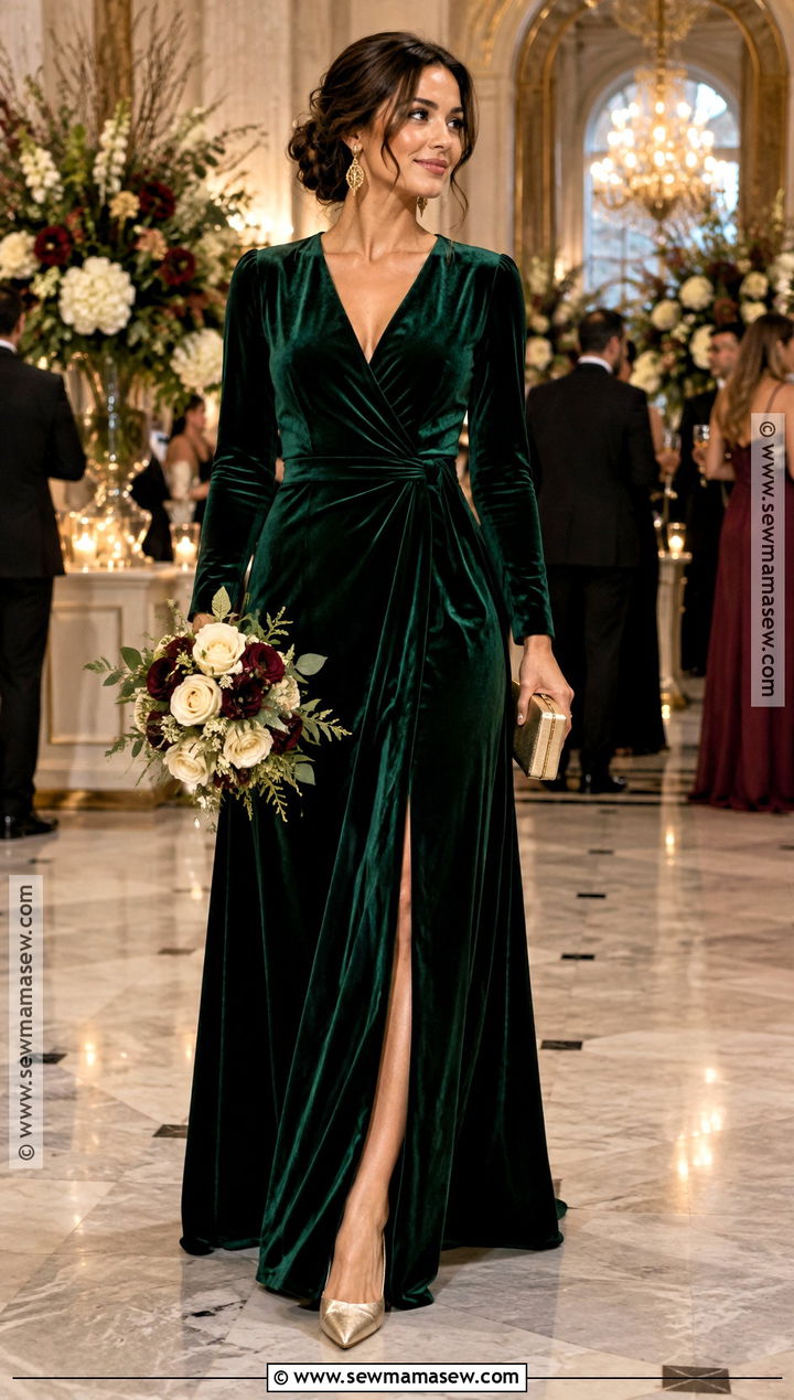 Emerald Green Velvet Bridesmaid Dress - 15 Autumn Themed Bridesmaid Dresses