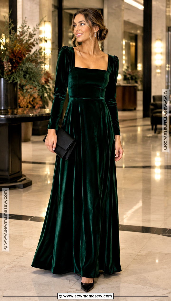Emerald Green Velvet Dress Outfit - 25 fall formal dresses wedding guest