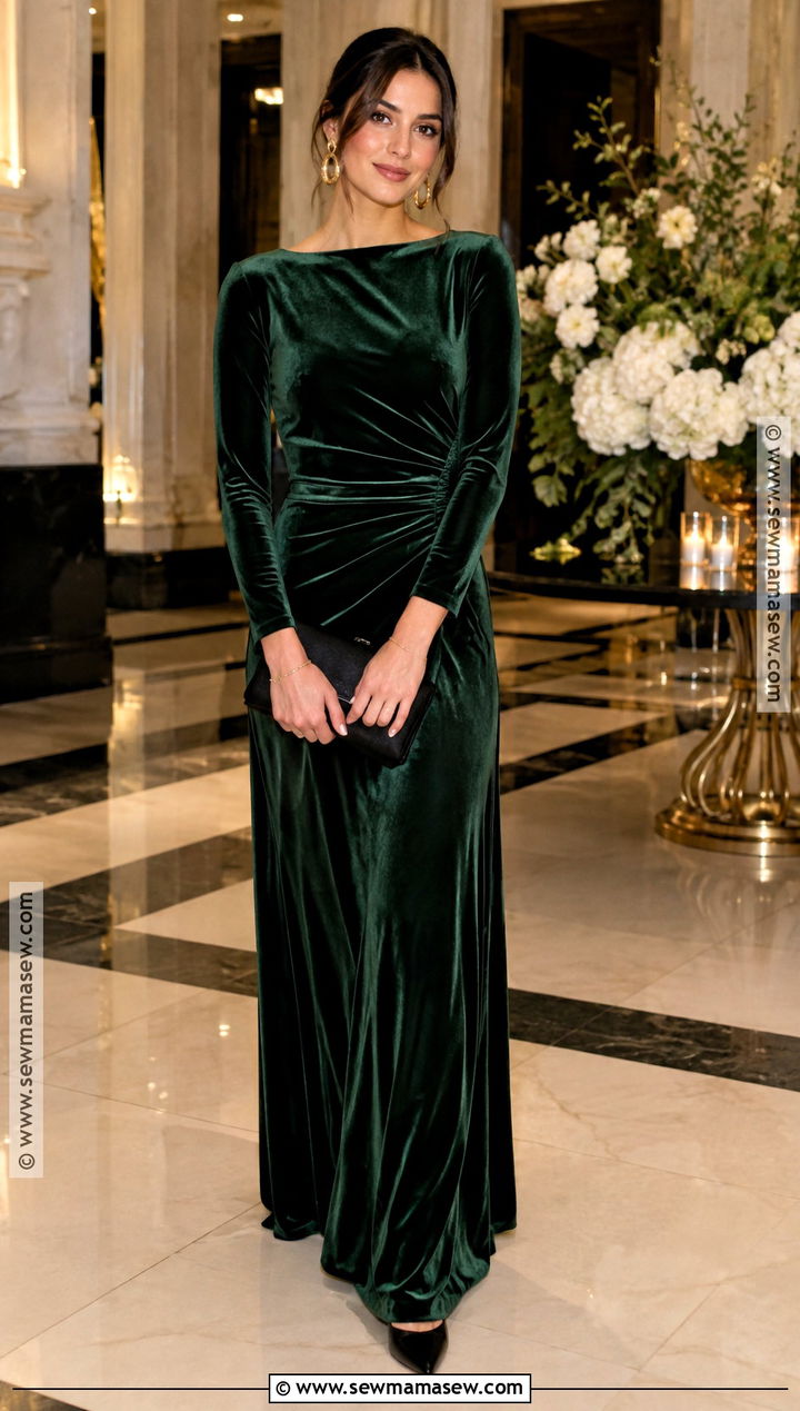 Emerald Green Velvet Wedding Guest Dress - 15 Fall Color Dresses For Wedding
