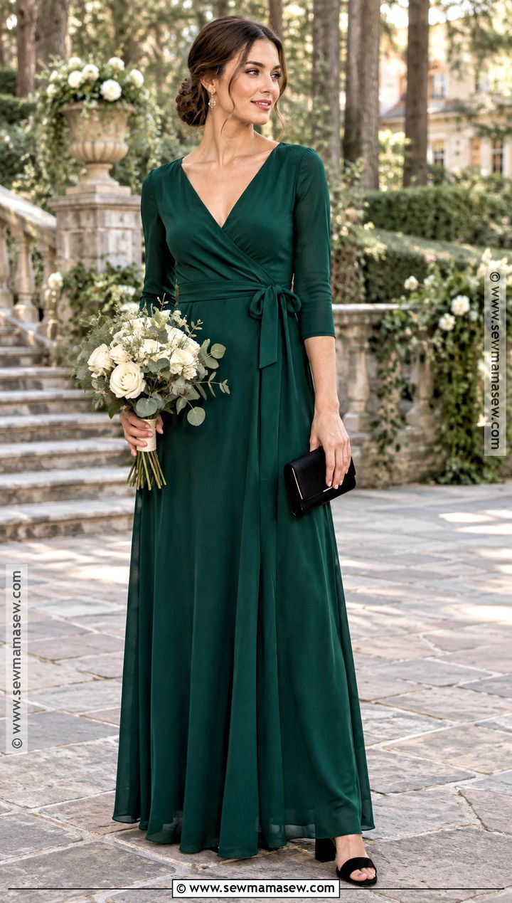 Emerald Green Wrap Bridesmaid Dress - 15 Fall Themed Bridesmaid Dresses