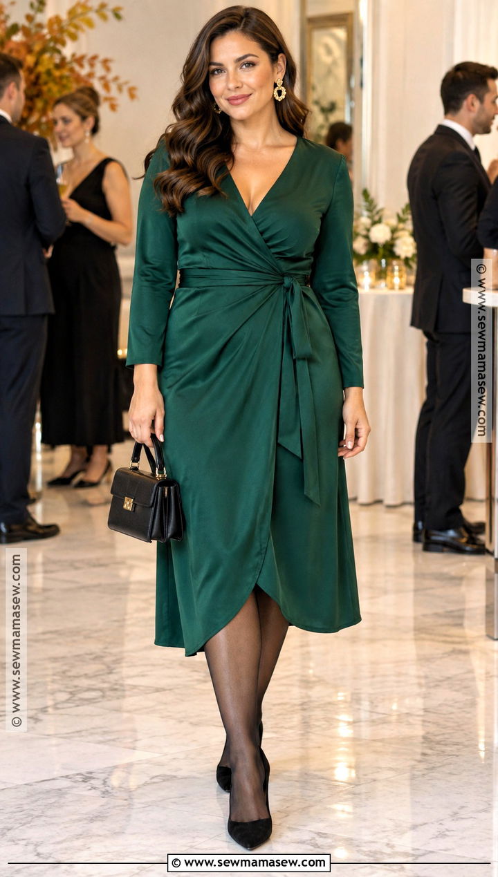 Emerald Green Wrap Dress Fall Outfit - 25 fall dressy outfits