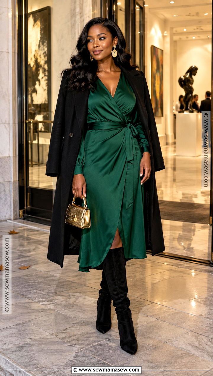 Emerald Green Wrap Dress Outfit - 15 fall date night outfit black women dresses