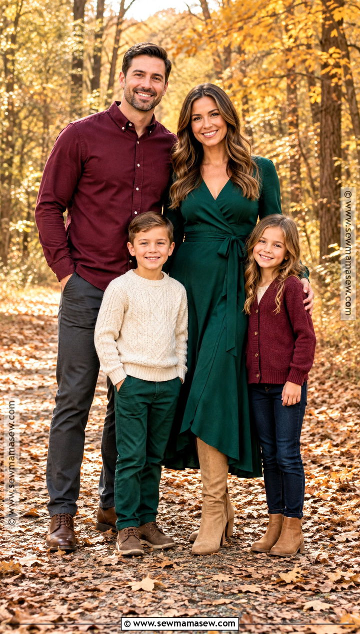 Emerald Green and Burgundy Family Photo Outfits - 15 fall family pictures outfits jewel tones