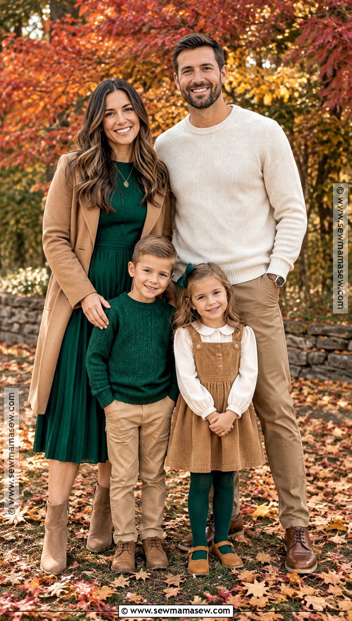 Emerald Green and Camel Family Photo Outfits - 15 fall family pictures outfits jewel tones