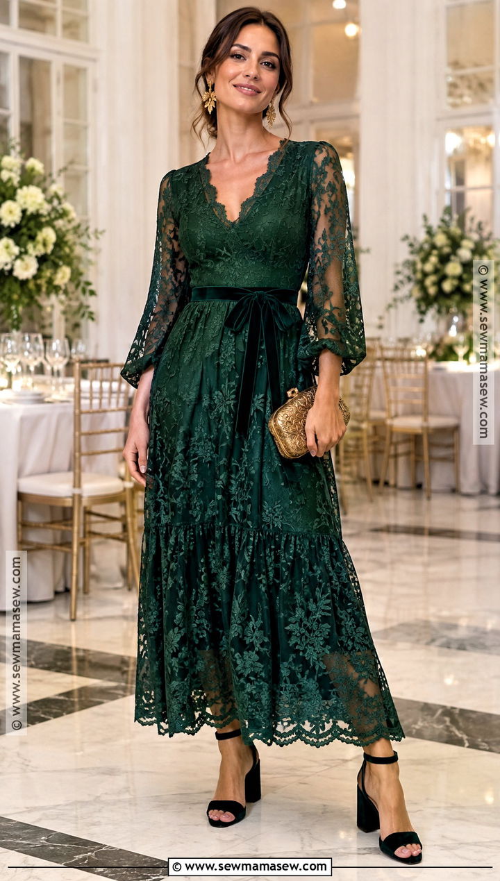 Emerald Lace Bohemian Wedding Guest Dress - 15 bohemian wedding guest dress fall ideas
