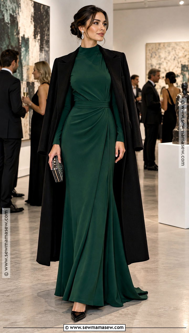 Emerald Long Sleeve Black Tie Gown - 15 fall black tie dress ideas