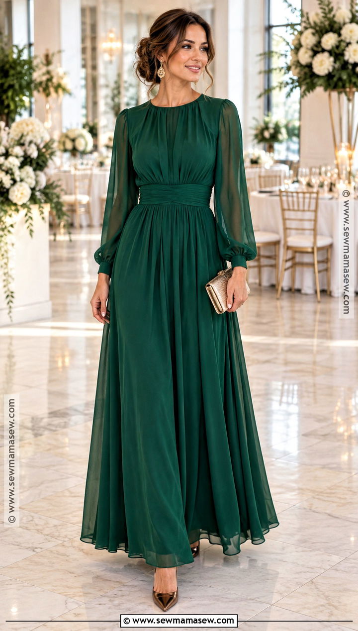 Emerald Long Sleeve Maxi Dress Outfit - 15 september guest wedding dress ideas