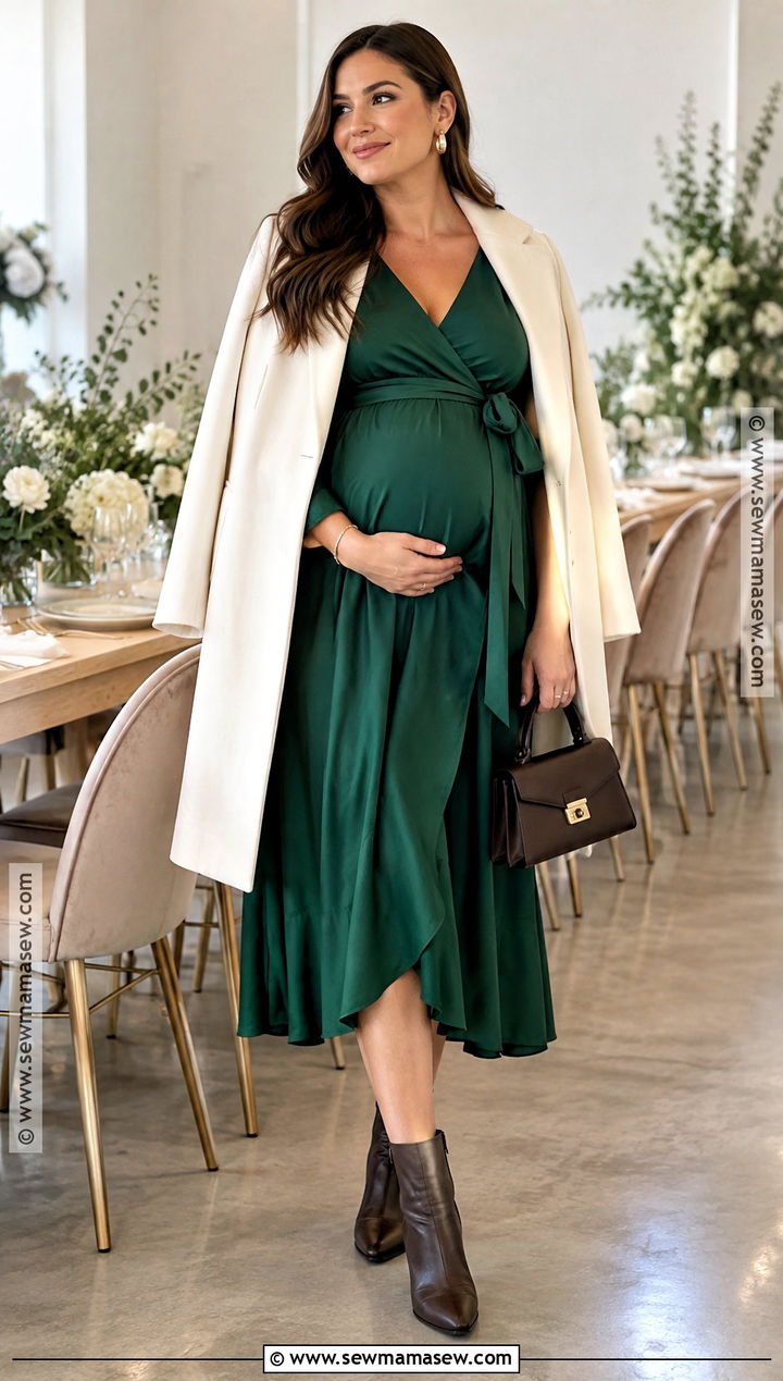 Emerald Maternity Baby Shower Dress With Ankle Boots - 15 fall dresses with boots pregnant