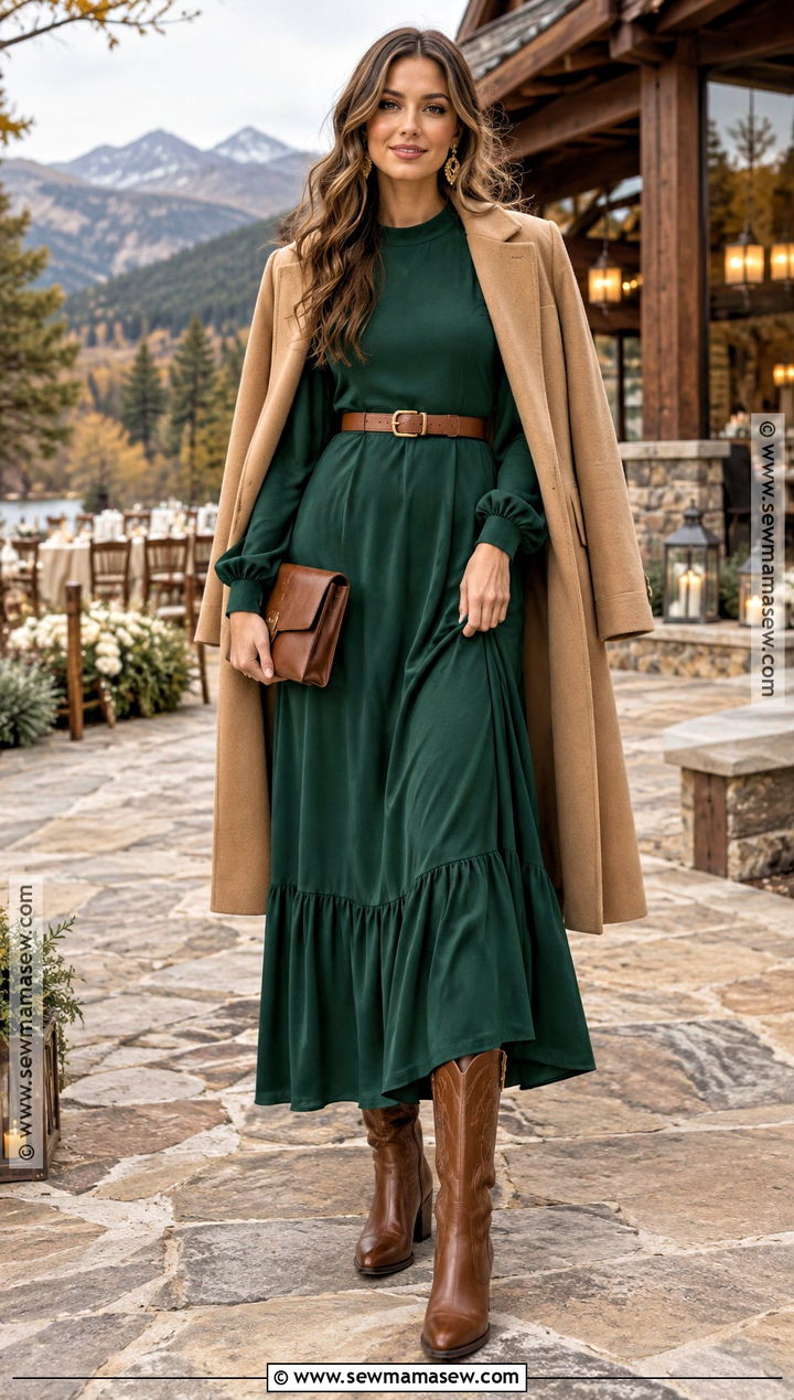 Emerald Maxi Dress Western Wedding Guest Outfit - 15 fall wedding guest outfit western ideas