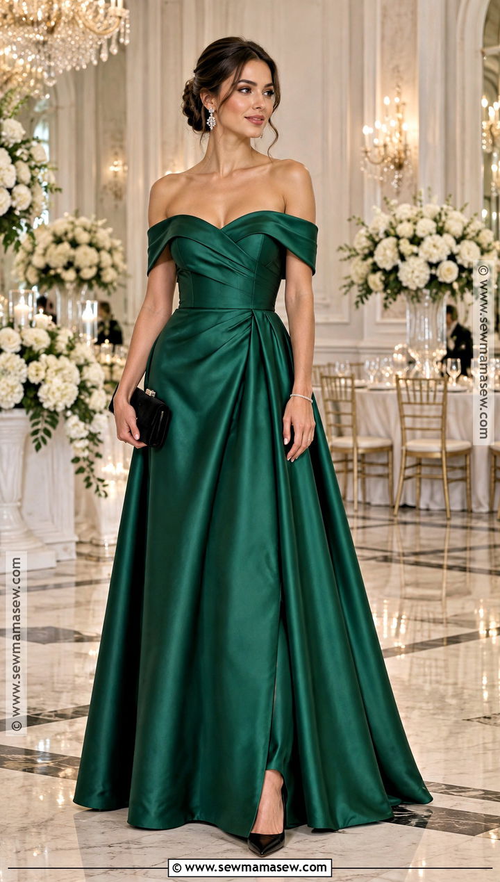 Emerald Off the Shoulder Bridesmaid Dress - 20 fall bridesmaids dresses