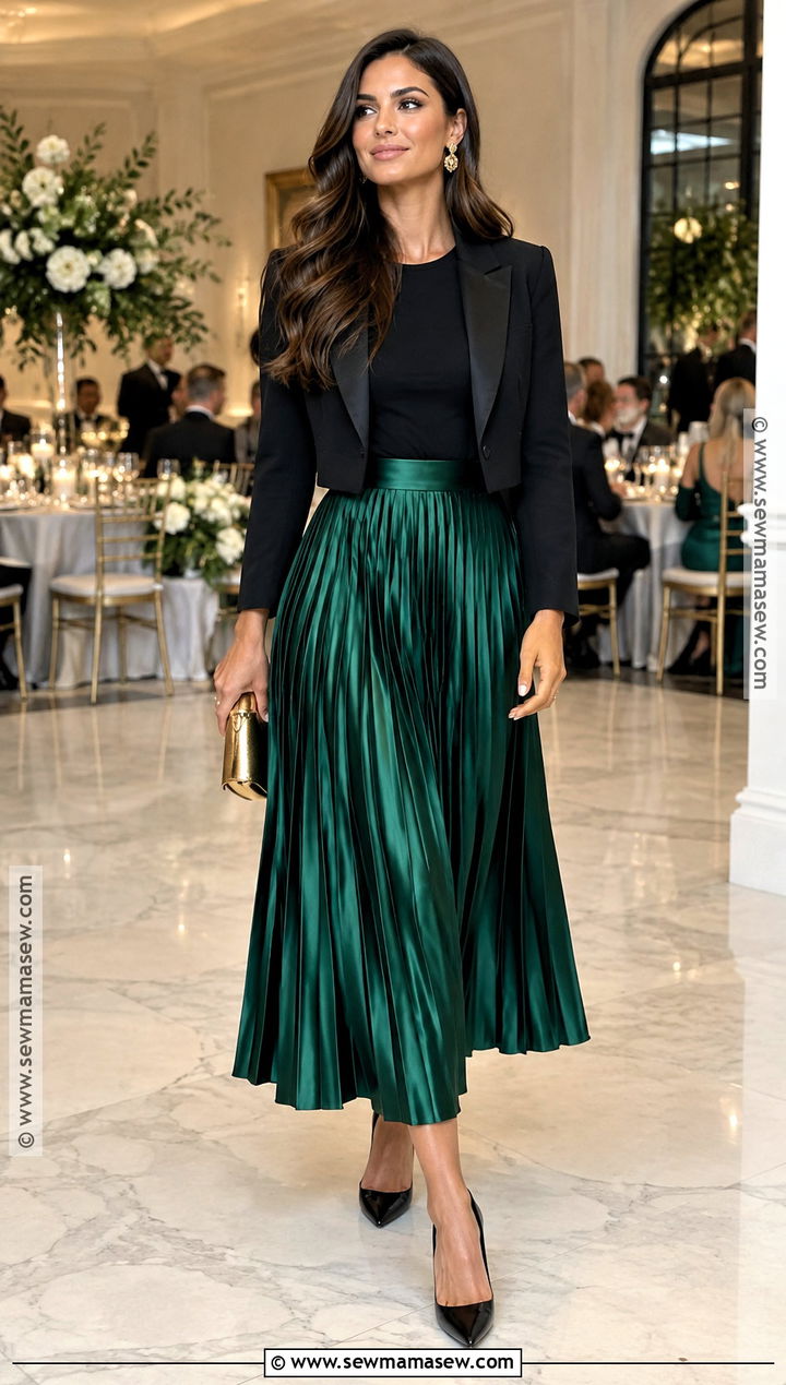 Emerald Pleated Skirt Wedding Guest Outfit - 25 wedding guest outfit fall ideas