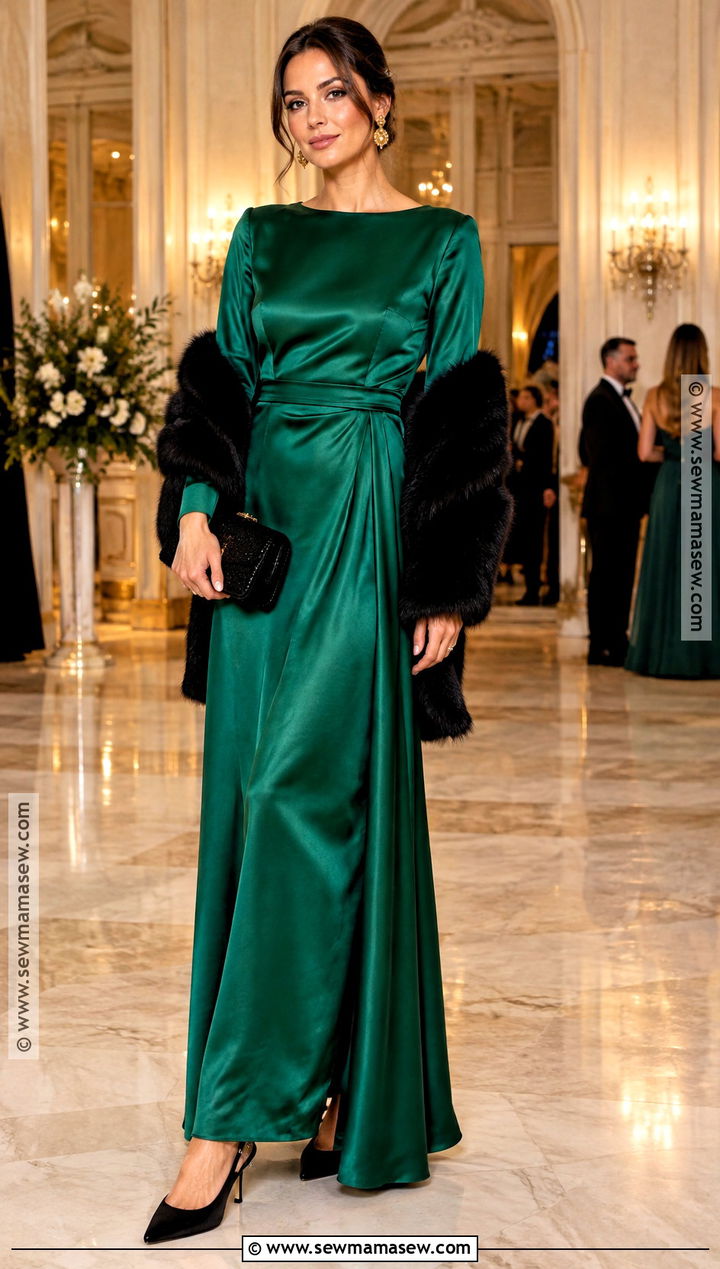 Emerald Satin Autumn Formal Dress - 20 autumn dress formal ideas