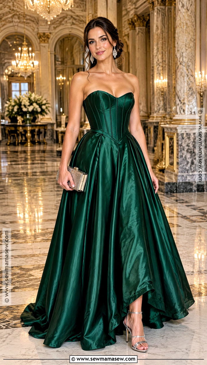 Emerald Satin Corset Autumn Ball Gown - 20 Autumn Ball Gown Ideas