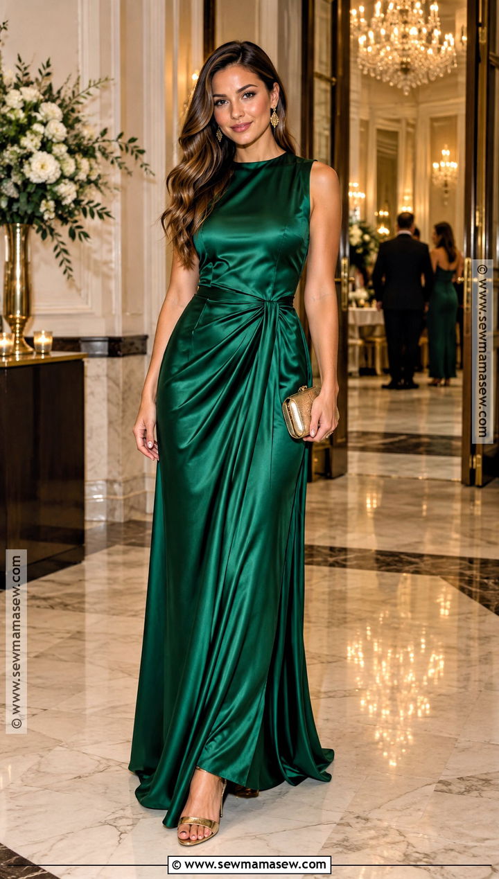 Emerald Satin Maxi Dress - 15 november dresses for wedding guest