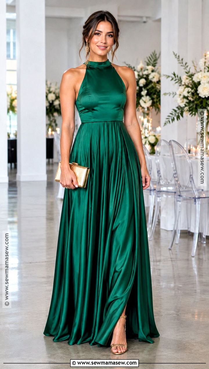 Emerald Satin Maxi Dress Fall Formal Outfit - 20 fall outfits formal