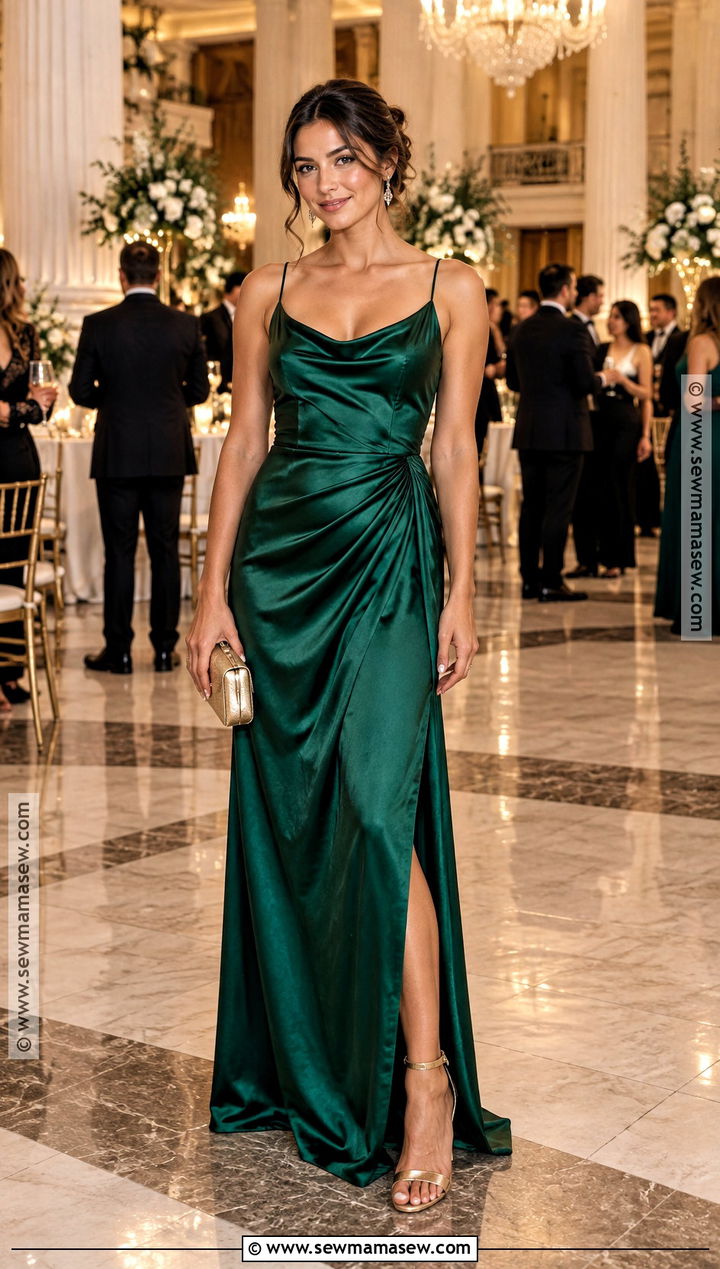 Emerald Satin Maxi November Wedding Guest Dress - 20 november wedding dress guest ideas