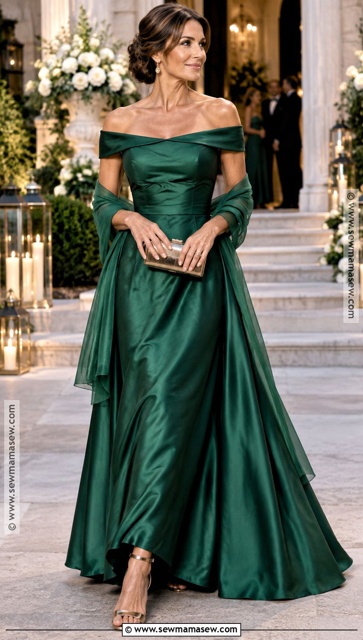 Emerald Satin Off Shoulder Mother Of The Bride Dress - 20 Mother Of The Bride Dresses Fall Wedding