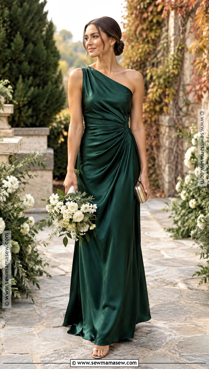 Emerald Satin One Shoulder Bridesmaid Dress - 15 Dark Fall Bridesmaid Dresses