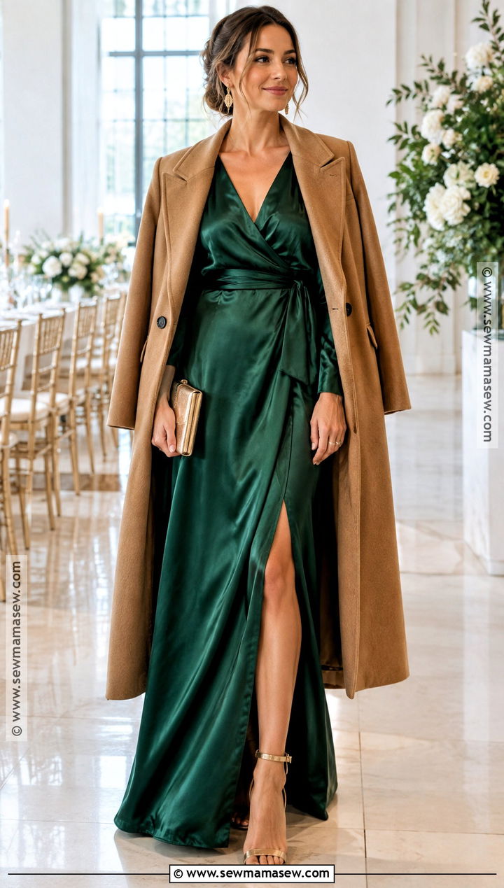 Emerald Satin Wrap Dress - 25 fall formal dresses
