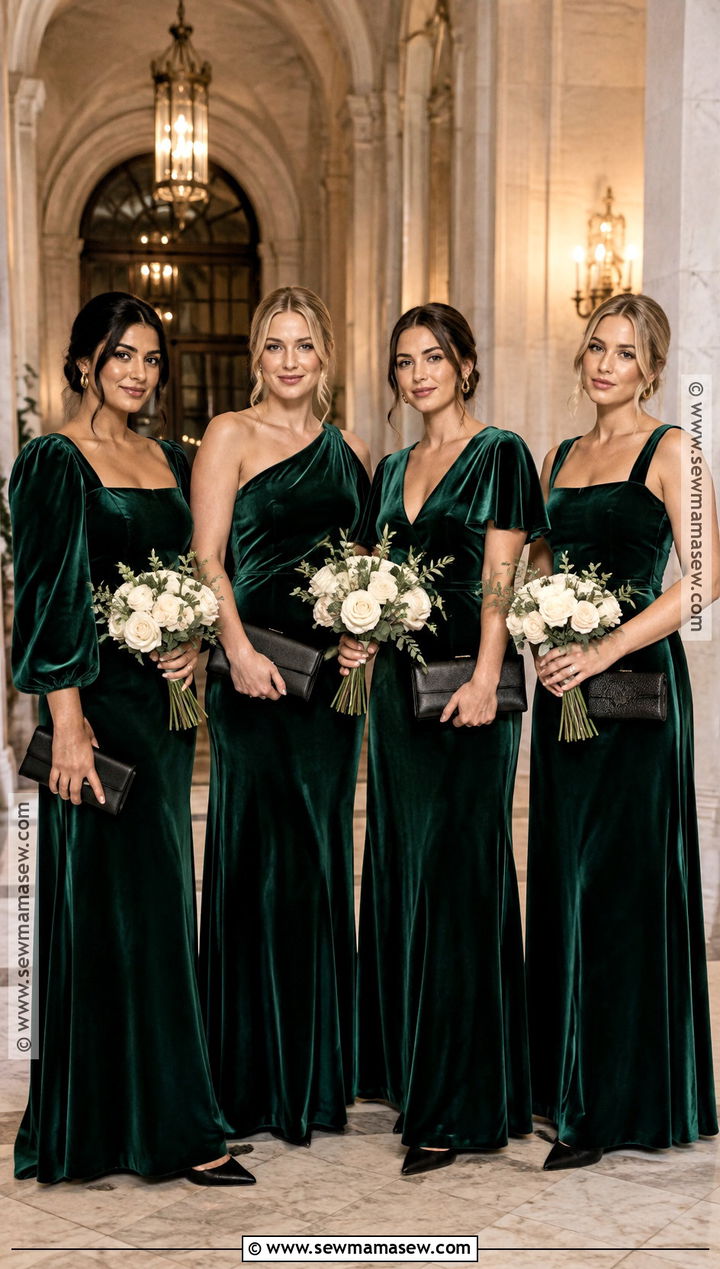 Emerald Velvet Fall Bridal Party Outfit - 20 fall bridal party attire ideas