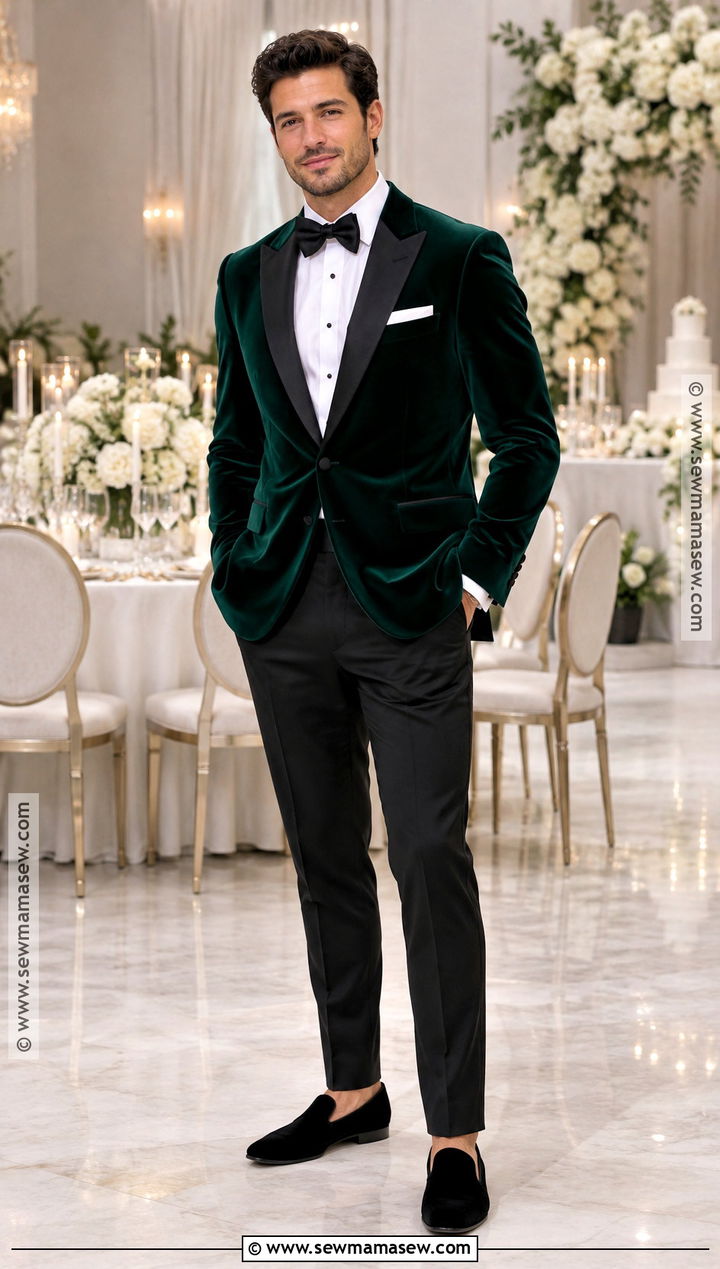 Emerald Velvet Fall Groom Dinner Jacket - 15 fall groom outfit ideas