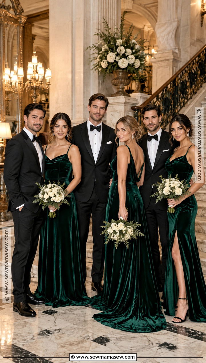 Emerald Velvet Fall Wedding Party Attire - 15 fall wedding wedding party attire ideas
