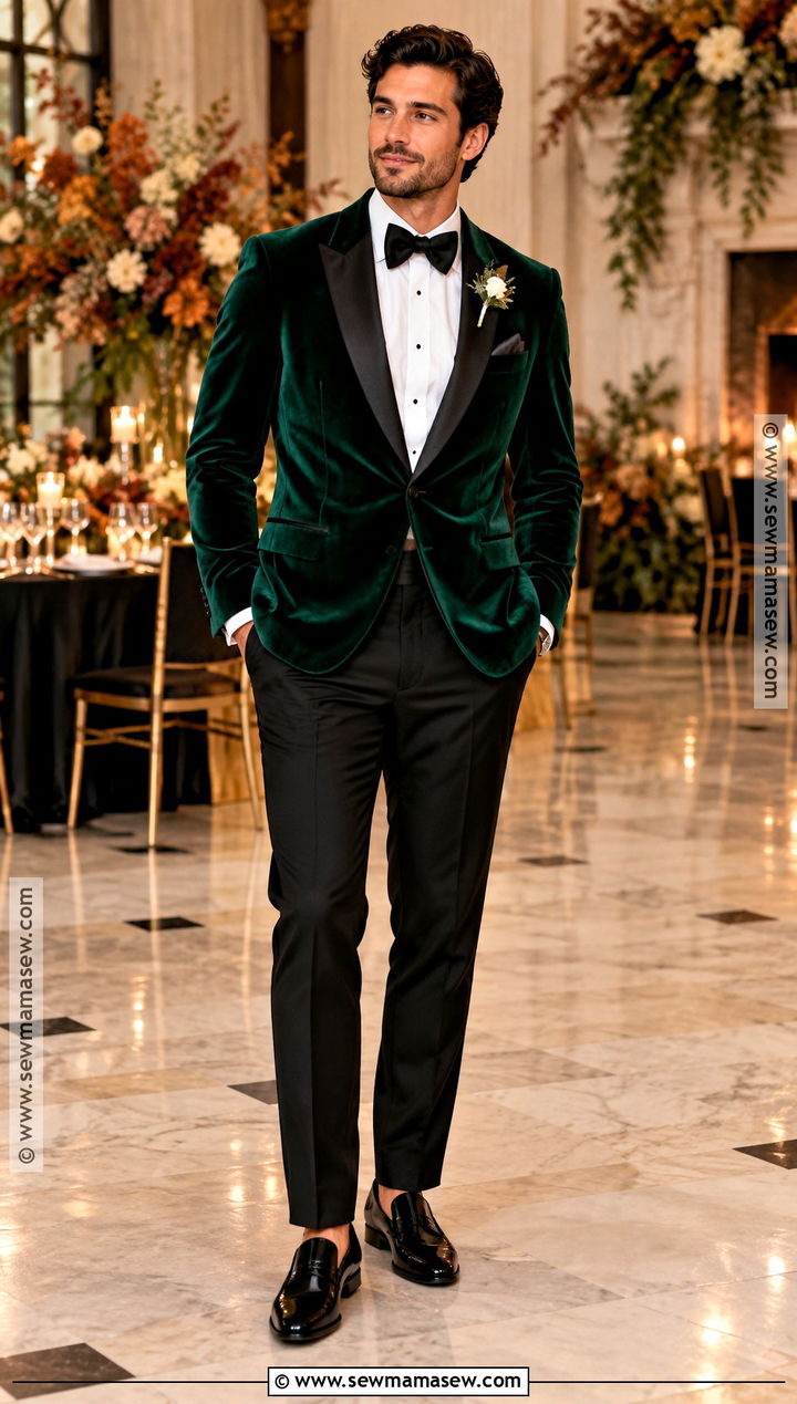 Emerald Velvet Groom Tuxedo - 20 groom fall wedding attire ideas