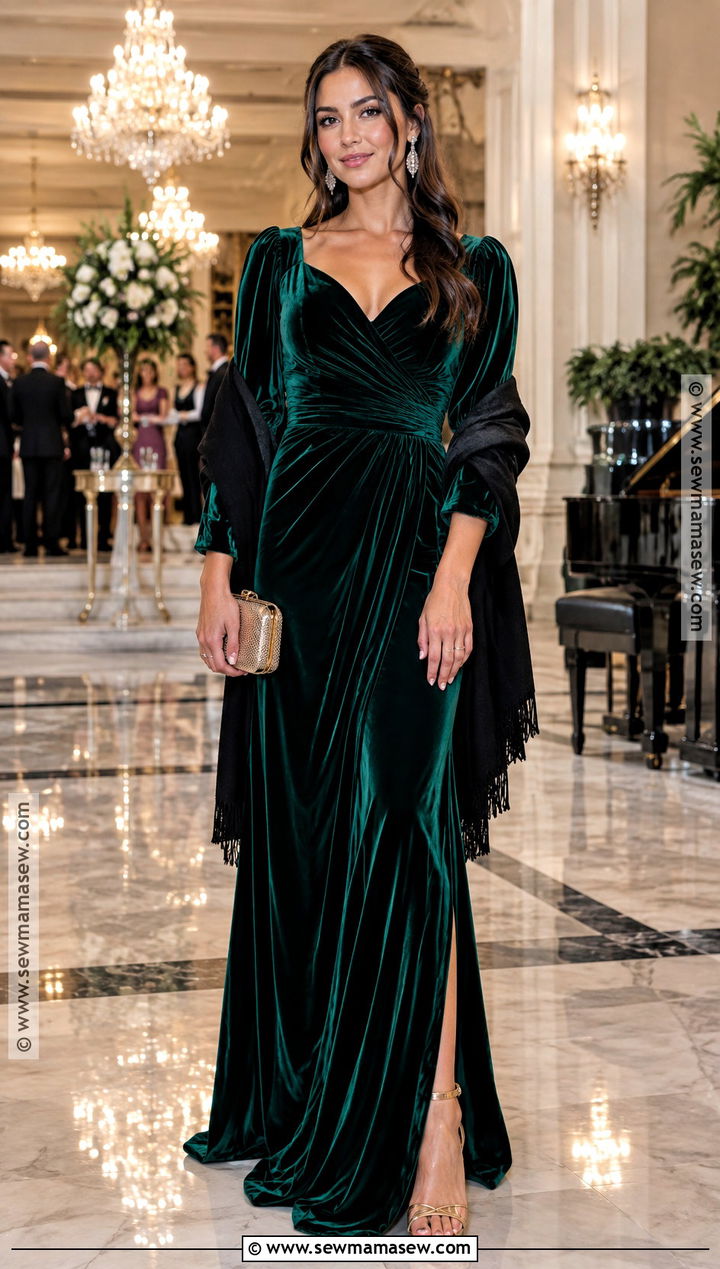 Emerald Velvet Maxi Dress Fall Wedding Guest Outfit - 30 fall wedding guest outfit ideas