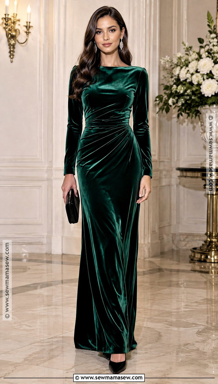 Emerald Velvet Maxi Fall Wedding Guest Dress - 15 fall wedding guest dress ideas