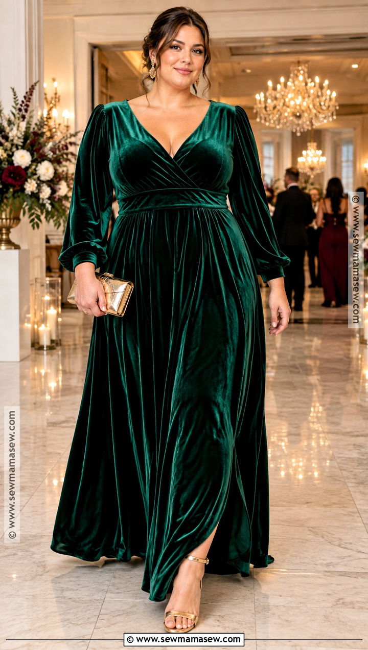 Emerald Velvet Maxi Fall Wedding Guest Dress - 25 fall wedding guest dress ideas for plus size