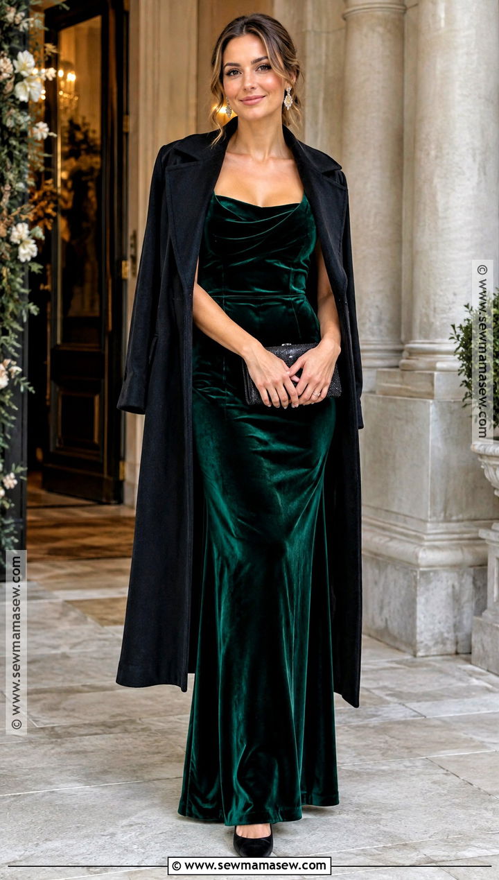 Emerald Velvet Maxi October Wedding Outfit - 15 october wedding attire ideas