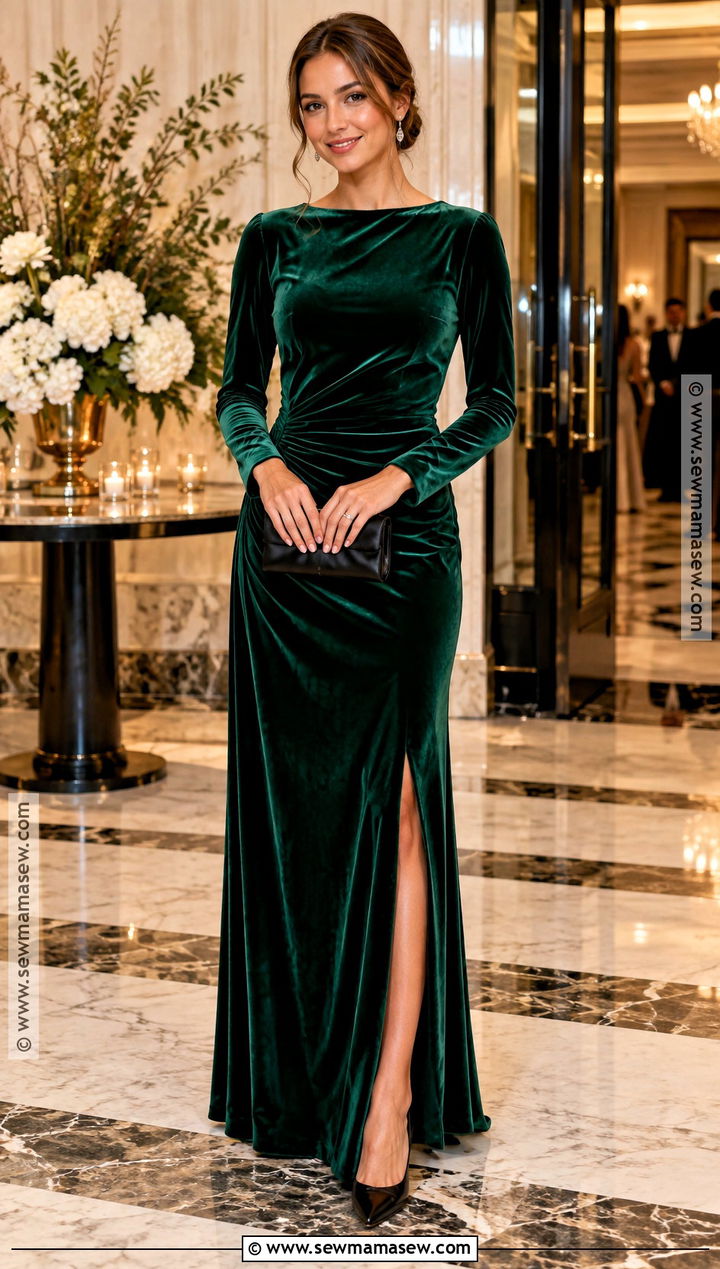 Emerald Velvet Maxi Wedding Guest Dress - 20 wedding dresses guest fall