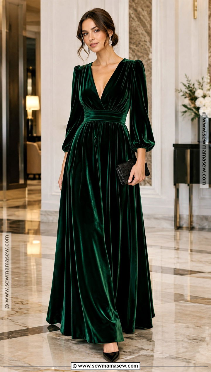 Emerald Velvet Maxi Wedding Guest Dress - 20 wedding guest dresses fall