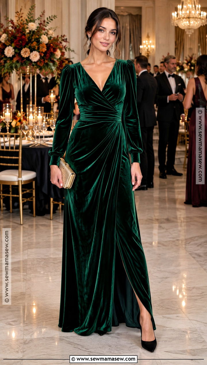 Emerald Velvet Maxi Wedding Guest Dress - 25 wedding guest dress autumn ideas