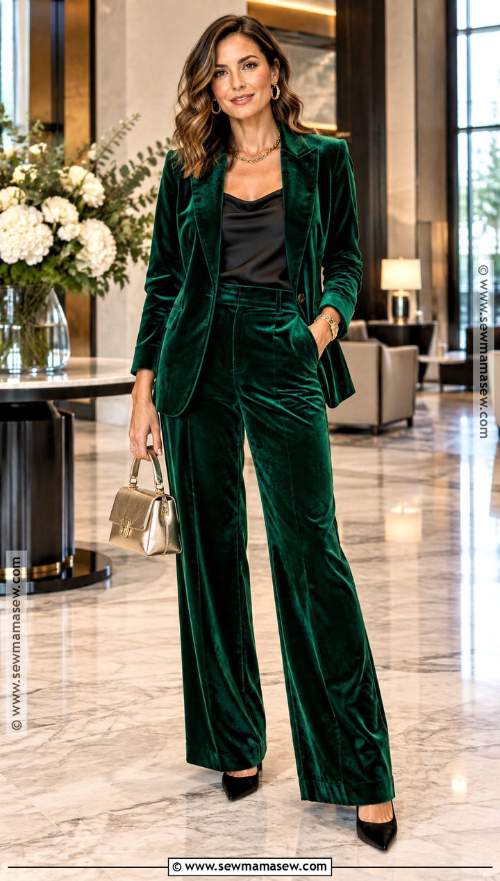 Emerald Velvet Suit Fall Birthday Outfit - 15 40th birthday outfits for women fall