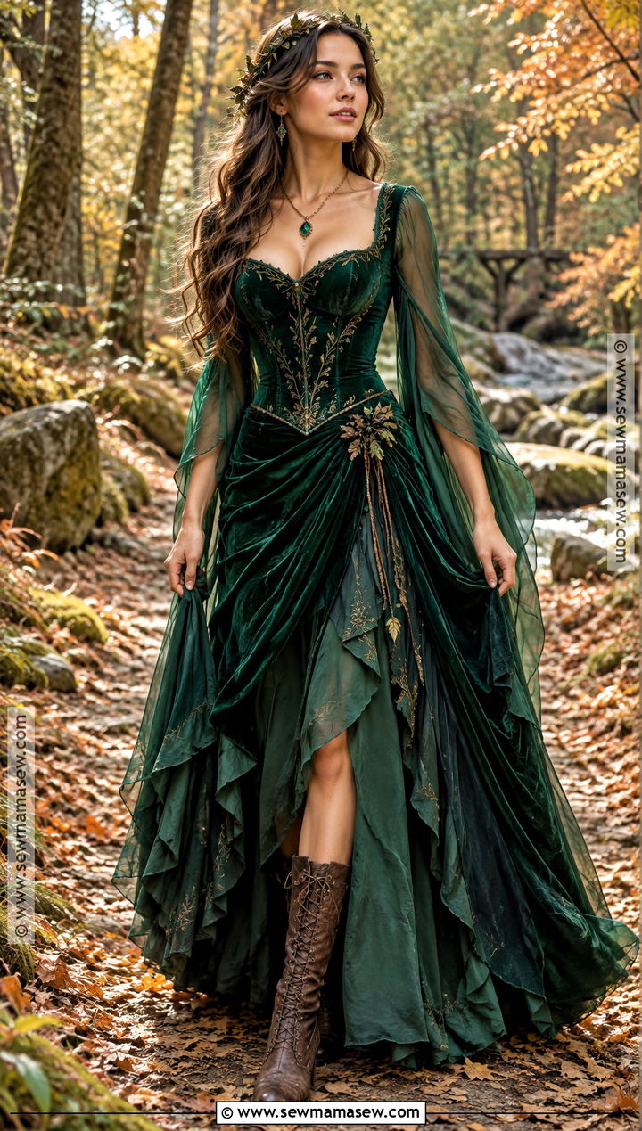 Emerald Velvet Woodland Fairy Gown - 15 Autumn Fantasy Gown Ideas