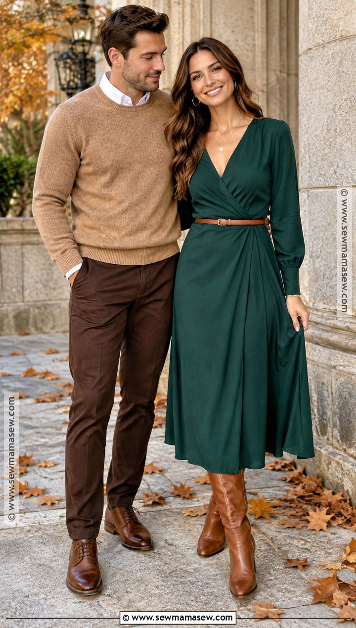 Emerald Wrap Dress Fall Couple Photo Outfit - 15 fall couple photos outfits dress