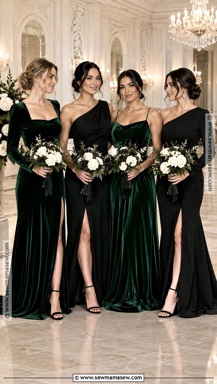 Emerald and Black Bridesmaid Dresses - 15 Fall Wedding Palette Bridesmaid Dress Ideas