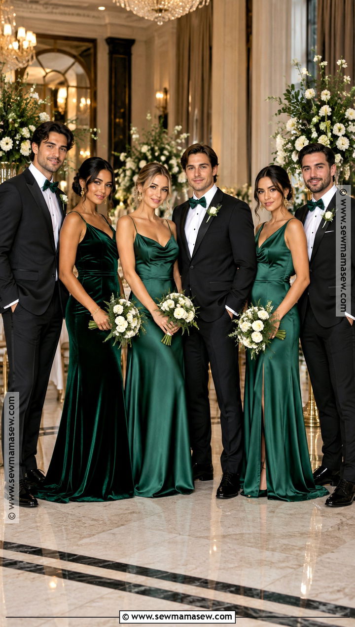 Emerald and Black Fall Wedding Party Attire - 15 fall wedding party attire color palettes ideas