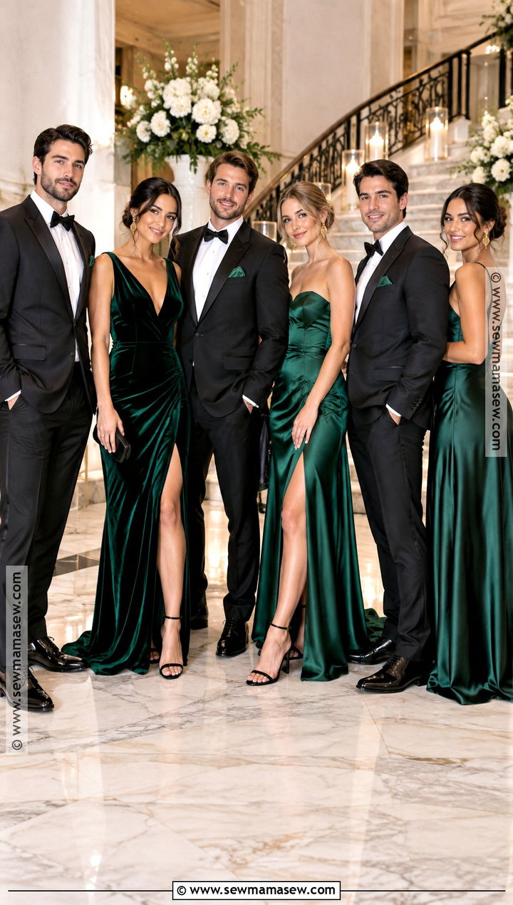 Emerald and Black Wedding Party Attire - 15 wedding party attire color schemes fall ideas