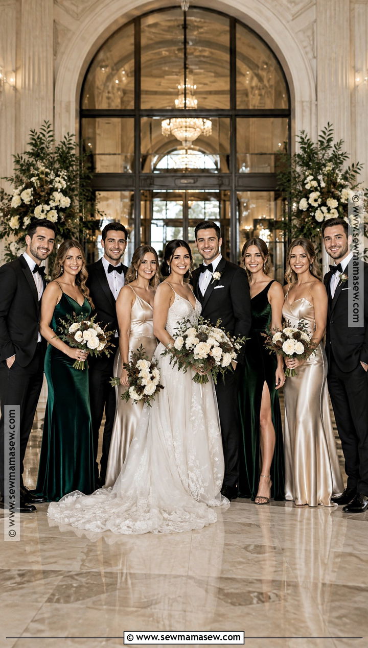 Emerald and Champagne Bridal Party Attire - 15 Fall Bridal Party Attire Color Schemes Ideas