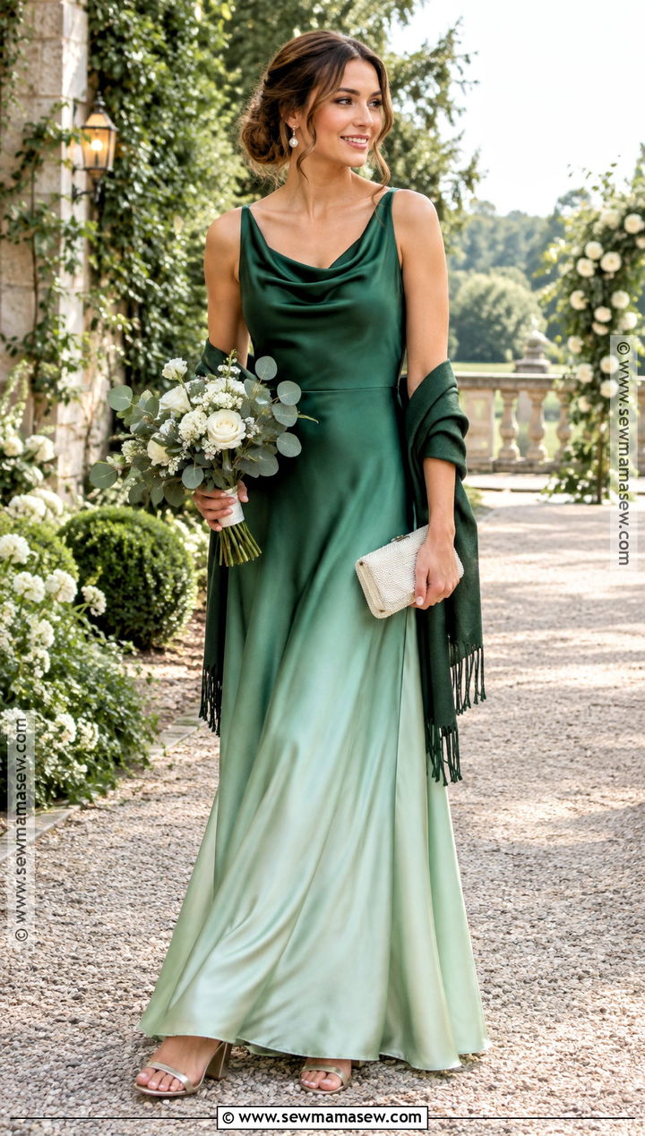 Emerald to Mint Ombre Cowl Neck Bridesmaid Dress - 15 fall wedding bridesmaid dresses ombre