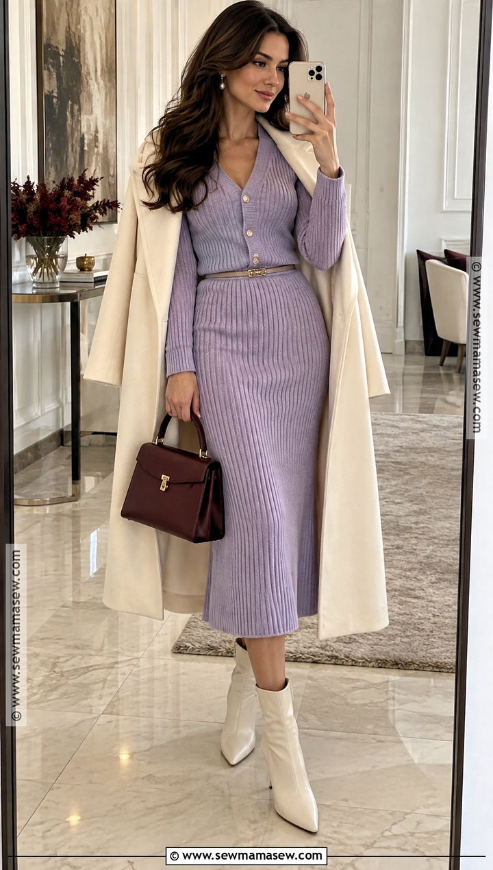 Emily In Paris Fall Matching Knit Set And Ankle Boots Outfit - 15 Emily In Paris Outfits Fall