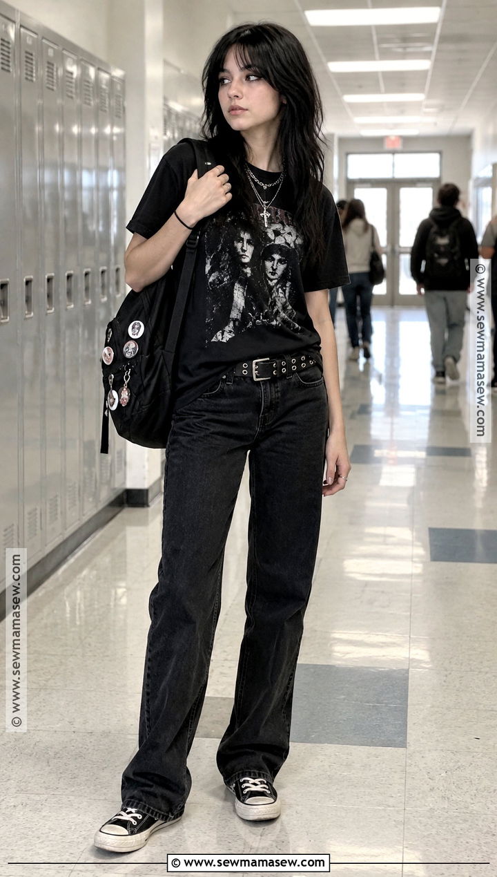 Emo Band Tee And Black Jeans Outfit - 15 back to school emo outfits