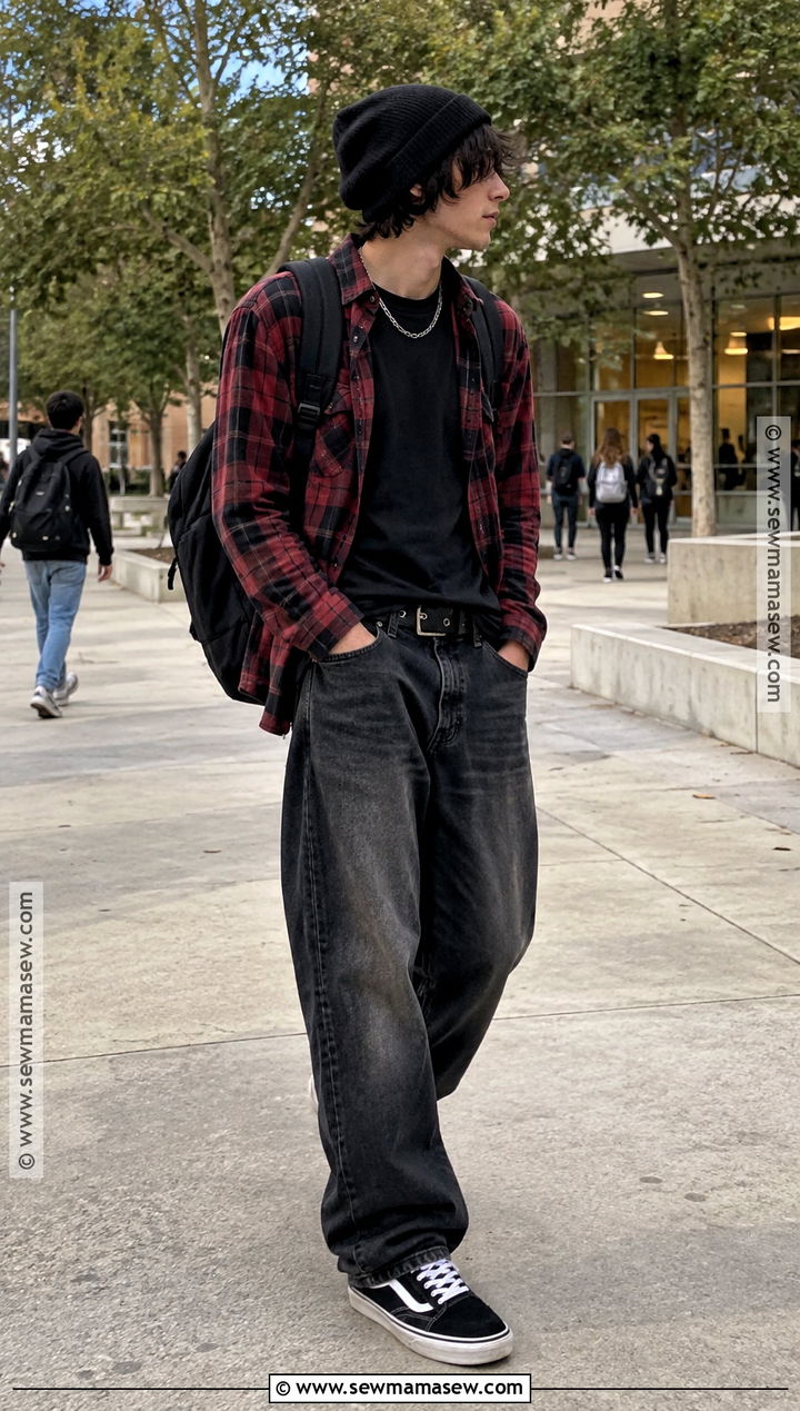 Emo Flannel And Baggy Jeans Outfit - 15 back to school emo outfits