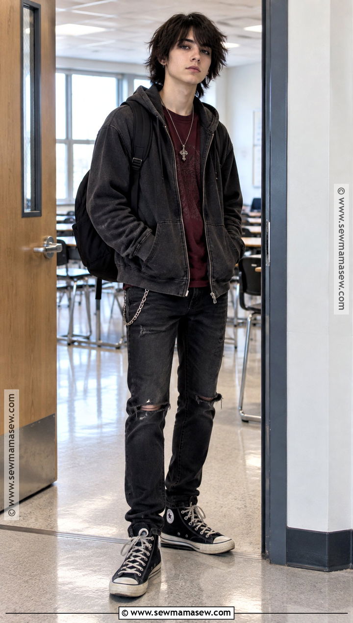 Emo Hoodie And Ripped Jeans Outfit - 15 back to school emo outfits
